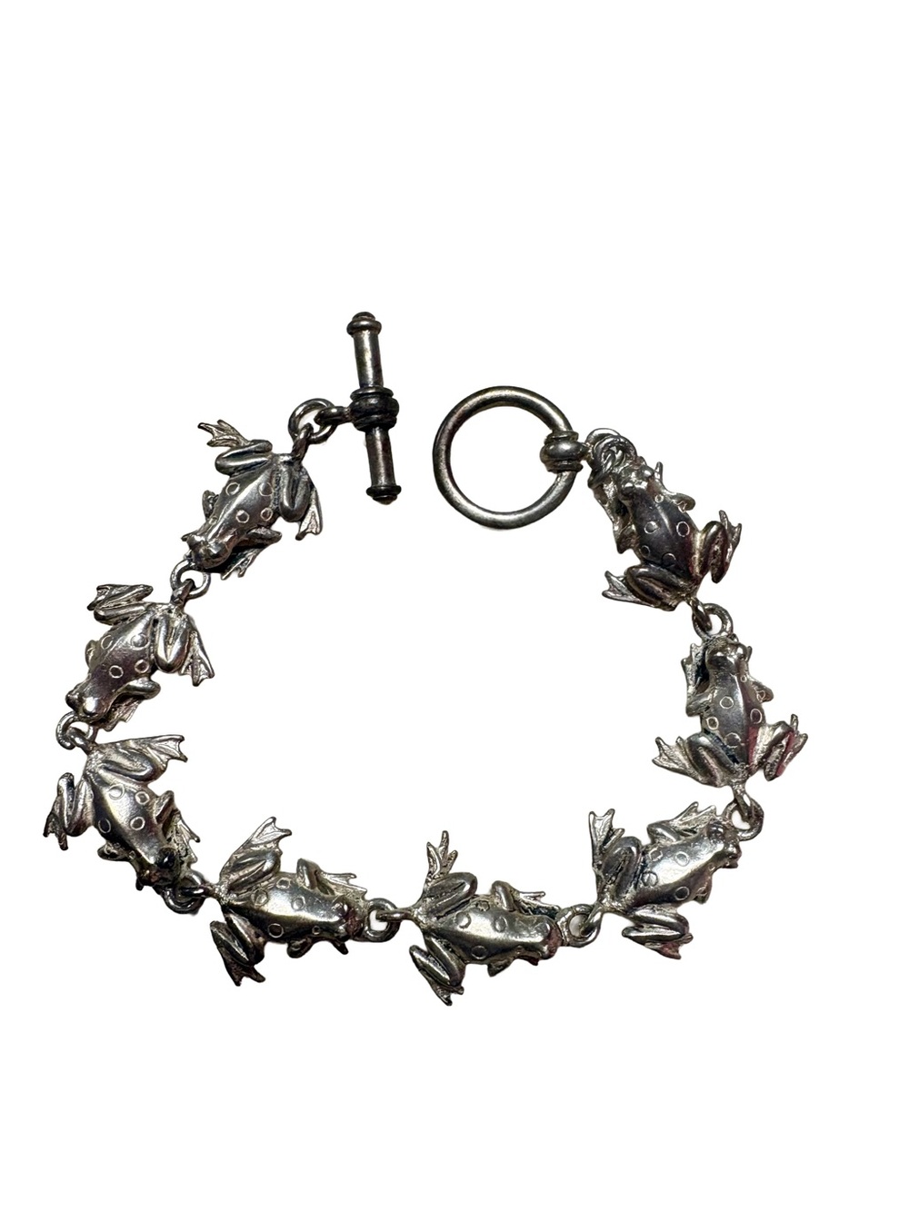 Sterling Silver Frog Link Bracelet - Silver Frog Charm Bracelet